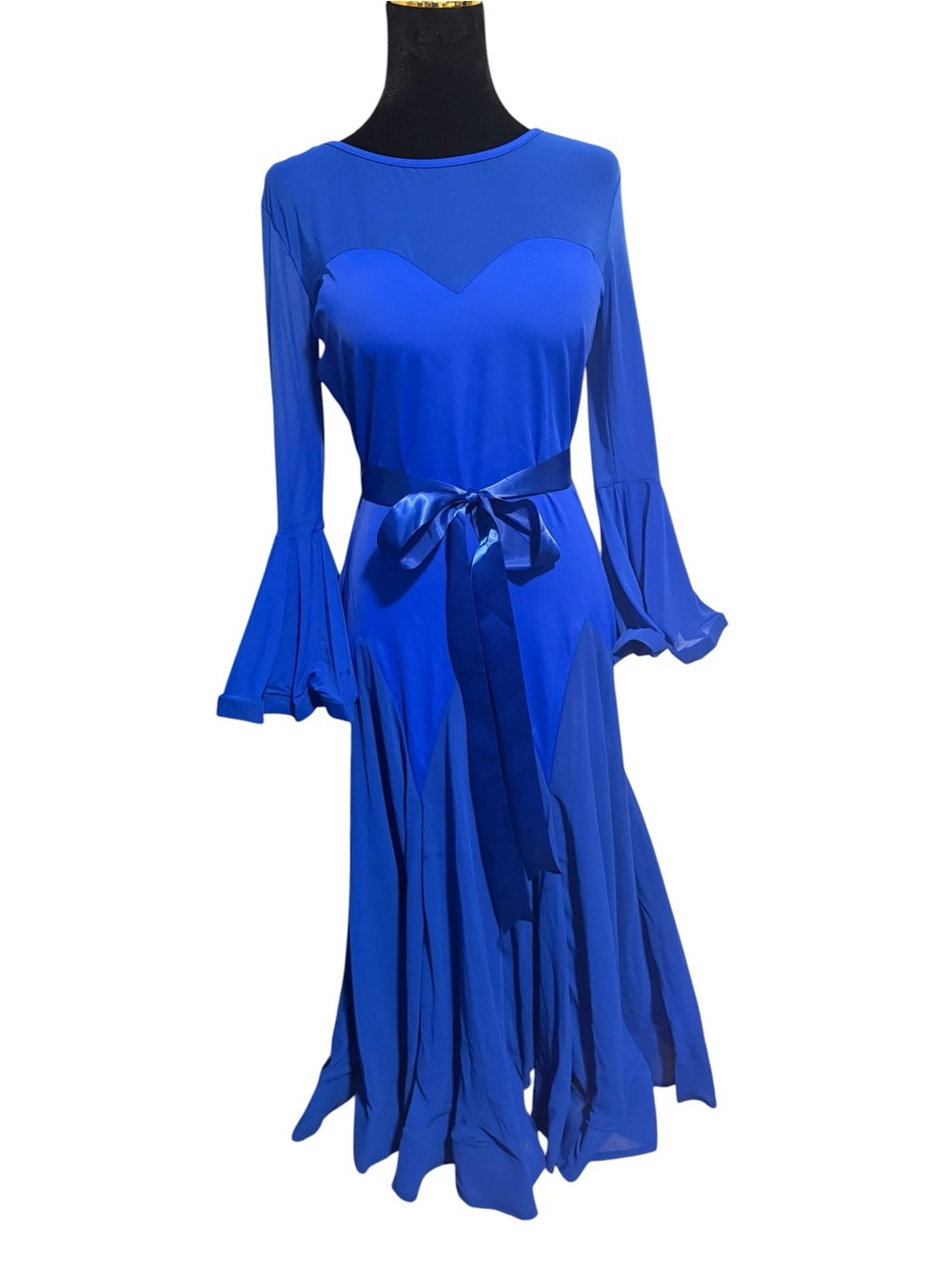 DANCE & SWAY Elegant Royal Blue Long Sleeve Midi Dress with Waist Tie